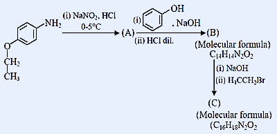 p-ethoxyaniline converted to diazonium salt, then coupled with phenol, followed by Williamson ether synthesis with propyl bromide, forming C₁₆H₁₈N₂O₂