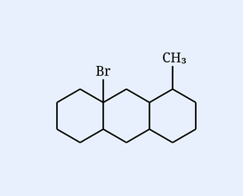 A fused polycyclic (steroid-like / decalin fused ring) hydrocarbon skeleton bearing a Br and a CH3 substituent on the ring framework; count optical isomers.