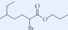 Skeletal structure of n-propyl 2-bromo-5-methylheptanoate: a heptanoate chain with Br at C2, a methyl branch at C5, esterified to an n-propyl group