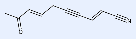 Open-chain molecule with a ketone C=O, a C=C double bond, a C#C triple bond and a nitrile C#N.
