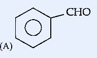 Question shows benzaldehyde structure with CHO group attached to benzene ring