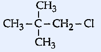 Neopentyl chloride structure showing tertiary carbon with three methyl groups and CH2Cl group