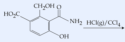 Benzene ring with four contiguous substituents -CO2H, -CH2OH, -C(=O)NH2 and -OH (1,2,3,4); reacted with HCl(g)/CCl4.