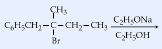 Reaction scheme: C6H5CH2-C(CH3)(Br)-CH2-CH3 treated with C2H5ONa in C2H5OH.