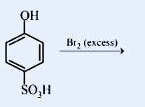 Benzene ring with an OH group at the top (para position) and an SO3H group at the bottom (para position); arrow labelled Br2 (excess).