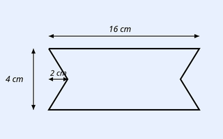 A closed trapezoidal conducting loop. Top width labelled 16 cm, left vertical side labelled 4 cm, and a small inset/notch dimension labelled 2 cm, with magnetic field directed perpendicular to the plane of the loop.