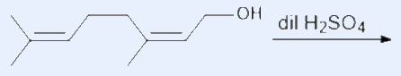 An open-chain polyene (geraniol-like) bearing a terminal -OH group, treated with dil H2SO4 over the arrow.