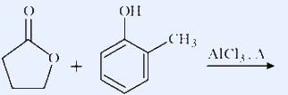 Succinic anhydride plus o-cresol (benzene with OH and ortho CH3), arrow labelled AlCl3, heat.