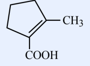 Structure of compound S: a cyclopentene ring with a methyl substituent at one sp2 carbon of the double bond and a -COOH group on the adjacent sp2 carbon (1-methyl-2-cyclopentene-carboxylic acid).