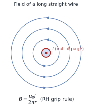 Concentric circular magnetic field lines around a long straight current-carrying wire